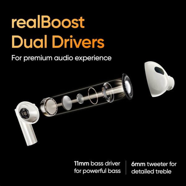 realme Buds Air 5 Pro Truly Wireless in-Ear Earbuds with 50dB ANC, realBoost Dual Coaxial Drivers, 360° Spatial Audio Effect, LDAC HD Audio, Upto 40Hrs Battery with Fast Charging (Sunrise Beige) - Image 5