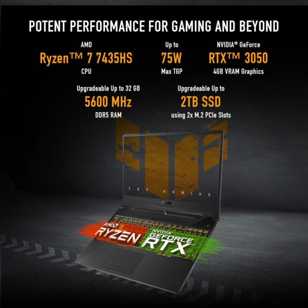 ASUS TUF Gaming A15, AMD Ryzen 7 7435HS Gaming Laptop(NVIDIA RTX 3050-4GB/60W TGP/16GB RAM/512GB SSD/FHD/15.6 - Image 2