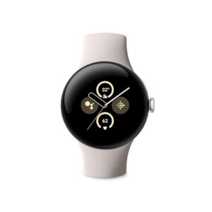 Google Pixel Watch 2 with the best of Fitbit Heart rate tracking, stress management, safety features – Android smartwatch – Polished Silver Aluminium Case – Porcelain Active Band – Wi-Fi