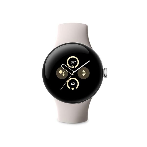 Google Pixel Watch 2 with the best of Fitbit Heart rate tracking, stress management, safety features – Android smartwatch – Polished Silver Aluminium Case – Porcelain Active Band – Wi-Fi