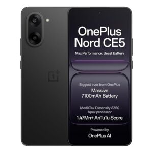 OnePlus Nord CE5 | Massive 7100mAh Battery | MediaTek Dimensity 8350 Apex | Powered by OnePlus AI | 8GB + 128GB | Black Infinity