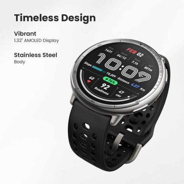 Amazfit Active 2 44mm AMOLED Smart Watch, Built in GPS, 10day Battery, 5ATM Water Resistant, for iOS & Android, Accurate Readings, 2000 Nits Bright, 160+ Sports Mode, Sleep Monitor, Black Silicone - Image 2