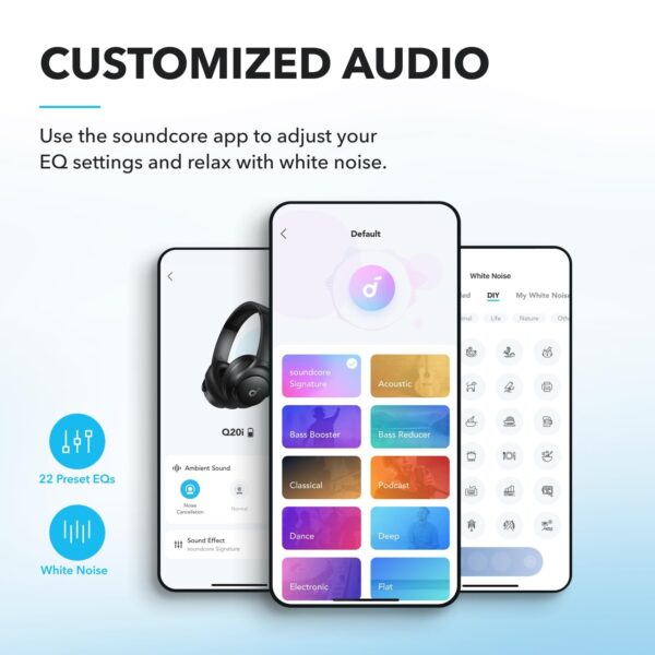 soundcore by Anker Q20i Wireless Bluetooth Over-Ear Headphones with Hybrid Active Noise Cancelling, 40h Playtime in ANC Mode, Hi-Res Audio, Deep Bass, Personalization via App (Black) - Image 6
