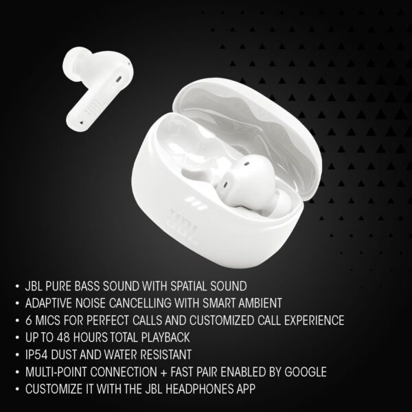 JBL New Launch Tune Beam 2 TWS, ANC Earbuds, 48Hr Playtime,Dual Connect, Ambient Aware, Relax Mode, Customized EQ with Headphones App, 6 Mics for Clear Calls, Spatial Sound, Personi-Fi 3.0 (White) - Image 2