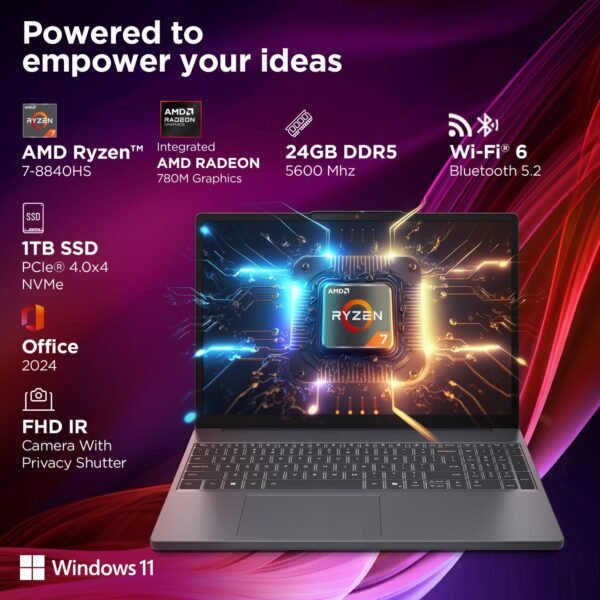 Lenovo IdeaPad Slim 3 AMD Ryzen 7 8840HS 15.3 inch (38.8cm) WUXGA IPS AI PC Laptop(24GB RAM/1TB SSD/Windows 11/Office Home 2024/Backlit Keyboard/1Yr ADP Free/Grey/1.6Kg), 83KA004TIN - Image 4