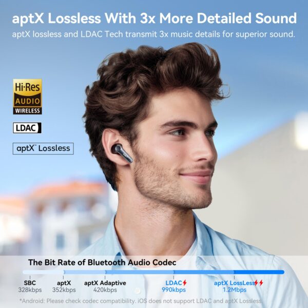 EarFun Air Pro 4 Hybrid Adaptive Noise Canceling Wireless Earbuds Bluetooth, 2024 VGP Award, Qualcomm Snapdragon Sound, aptX™ Lossless, 6 Mics AI Call, LDAC Hi-Res Audio, BT5.4, 52H, Sliver Black - Image 4