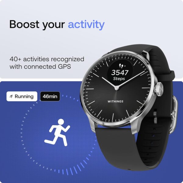 Withings ScanWatch Light - Hybrid Smartwatch, 24/7 Heart Monitoring, Activity Tracking, Cycle Tracking, Sleep Monitoring, Connected GPS, 30-Day Battery Life, Android & Apple Compatible (Black) - Image 2