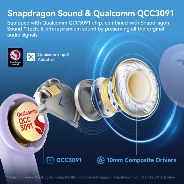 EarFun Air Pro 4 Hybrid Adaptive Noise Canceling Wireless Earbuds Bluetooth, 2024 VGP Goal Award, Qualcomm Snapdragon Sound, aptX™ Lossless, 6 Mics AI CVC Call, LDAC Hi-Res Audio, BT5.4, Violet - Image 3