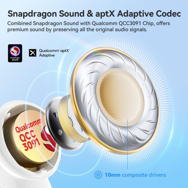EarFun Air Pro 4 Adaptive Noise Cancellation Wireless Earbuds Bluetooth, 2024 VGP Goal Award, Qualcomm Snapdragon Sound, aptX™ Lossless, 6 Mics AI cVc Call, LDAC Hi-Res Audio,52H Playtime, BT5.4,White - Image 3