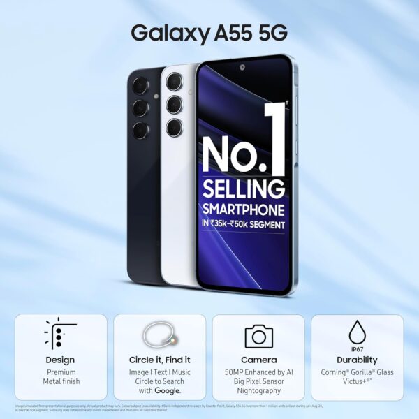 Samsung Galaxy A55 5G (Awesome Iceblue, 12GB RAM, 256GB Storage) | 50MP OIS Camera | Super AMOLED 120Hz | Nightography | IP67 - Image 4