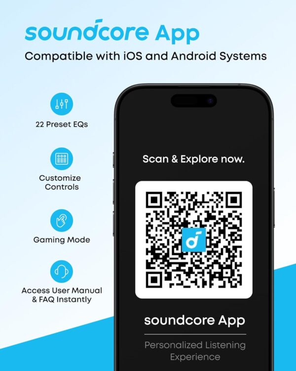 soundcore by Anker Q20i Wireless Bluetooth Over-Ear Headphones with Hybrid Active Noise Cancelling, 40h Playtime in ANC Mode, Hi-Res Audio, Deep Bass, Personalization via App (Black) - Image 3