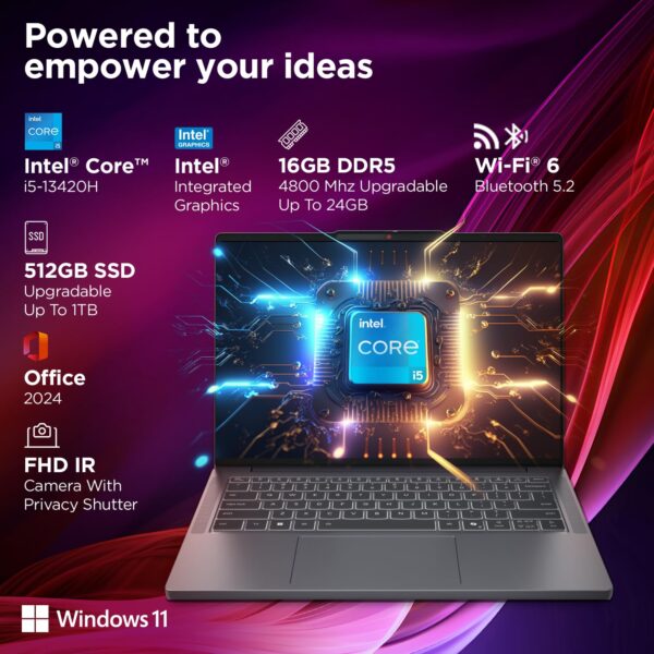 Lenovo IdeaPad Slim 3 13th Gen Intel Core i5-13420H 14 inch (36.8cm) WUXGA IPS Laptop (16GB RAM/512GB SSD/Windows 11/Office Home 2024/Backlit Keyboard/1Yr ADP Free/Grey/1.4Kg), 83K00034IN - Image 3