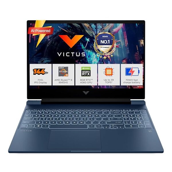 HP Victus, AMD Ryzen 9-8945HS, 8GB RTX 4060, Upgrade (Upto 32GB) 16GB RAM, 1TB SSD, 144Hz, 300nits, IPS, 15.6
