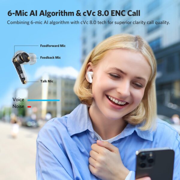 EarFun Air Pro 4 Hybrid Adaptive Noise Canceling Wireless Earbuds Bluetooth,2024 VGP Award,Qualcomm Snapdragon Sound, aptX™ Lossless, 6 Mics AI CVC Call, LDAC Hi-Res Audio,52H Playtime,Glossy White - Image 5