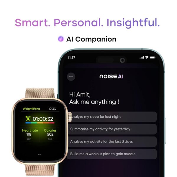 Noise Pro 6 Smart Watch:Intelligent AI, Endless AI Watch Faces, AI Companion, 1.85” AMOLED, EN2 Processor, Nebula UI 2.0, Emergency SOS, Compatible with iOS & Android(Rose-Gold Link) - Image 4