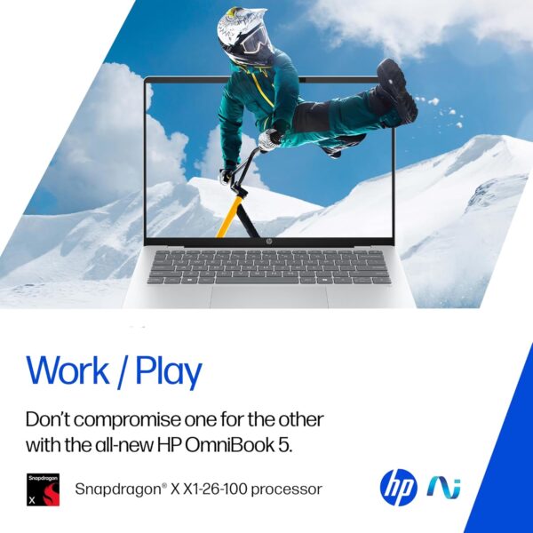 HP OmniBook 5 OLED (Previously Pavilion), Snapdragon X Processor (16GB LPDDR5x, 1TB SSD) 2K, 14''/35.6cm, Win11, M365 Basic(1yr)* Office24, Silver, 1.35kg, he0015QU, Light-Weight, Next-Gen AI Laptop - Image 6