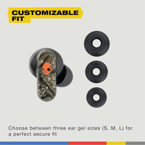 Skullcandy Dime Evo Wireless Earbuds, Bluetooth Headphones, Noise Isolating Fit, Up to 36 Hours Battery, Microphone, Easy Carry with Clip-Anywhere Case - Realtree APX Black/Orange - Image 6