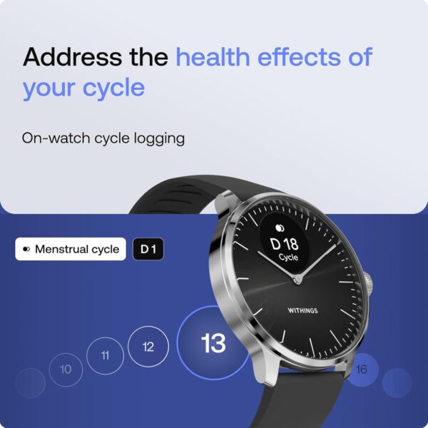 Withings ScanWatch Light - Hybrid Smartwatch, 24/7 Heart Monitoring, Activity Tracking, Cycle Tracking, Sleep Monitoring, Connected GPS, 30-Day Battery Life, Android & Apple Compatible (Black) - Image 6
