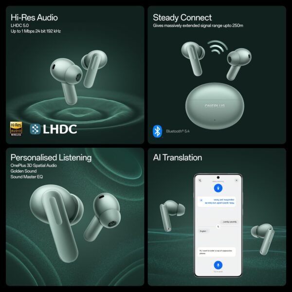 OnePlus Buds 4 TWS Earbuds with Upto 55dB Real-time ANC,Adaptive Mode,Dual Drivers with Dual DACs,3D Audio,Upto 45hrs Music Playback,Dual-Device connectivity,47ms Low Latency[Zen Green] - Image 3