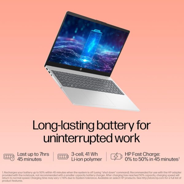 HP 15, 13th Gen Intel Core i5-1334U (16GB DDR4, 1TB SSD) FHD, Anti-Glare, Micro-Edge, 15.6''/39.6cm, Win11, M365(1yr)* Office24, Silver, 1.59kg, FD0552TU, Iris Xe, FHD Camera w/Shutter, Backlit Laptop - Image 6