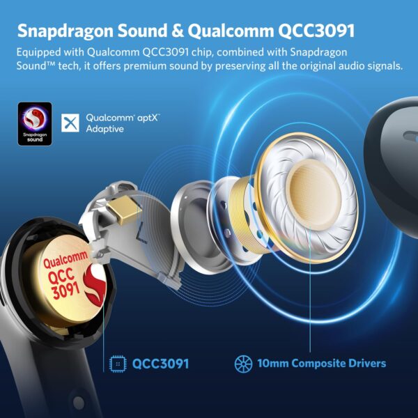EarFun Air Pro 4 Adaptive Hybrid Noise Canceling Wireless Earbuds, Qualcomm Snapdragon Sound, aptX™ Lossless, 6 Mics AI CVC 8.0 Call, LDAC Hi-Res Audio, 52H Playtime, Bluetooth 5.4,Deep Black - Image 3