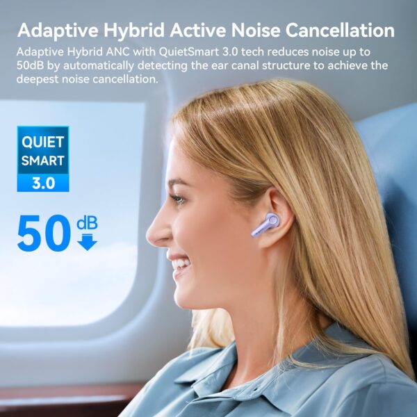 EarFun Air Pro 4 Hybrid Adaptive Noise Canceling Wireless Earbuds Bluetooth, 2024 VGP Goal Award, Qualcomm Snapdragon Sound, aptX™ Lossless, 6 Mics AI CVC Call, LDAC Hi-Res Audio, BT5.4, Violet - Image 2