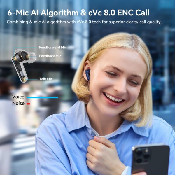 EarFun Air Pro 4 Hybrid Adaptive Noise Canceling Wireless Earbuds Bluetooth,2024 VGP Goal Award,Qualcomm Snapdragon Sound, aptX™ Lossless, 6 Mics AI CVC Call, LDAC Hi-Res Audio,52H Playtime,Deep Blue - Image 5