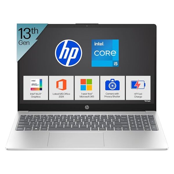 HP 15, 13th Gen Intel Core i5-1334U (16GB DDR4, 1TB SSD) FHD, Anti-Glare, Micro-Edge, 15.6''/39.6cm, Win11, M365(1yr)* Office24, Silver, 1.59kg, FD0552TU, Iris Xe, FHD Camera w/Shutter, Backlit Laptop