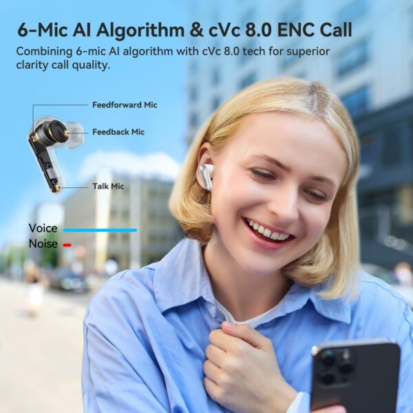 EarFun Air Pro 4 Adaptive Noise Cancellation Wireless Earbuds Bluetooth, 2024 VGP Goal Award, Qualcomm Snapdragon Sound, aptX™ Lossless, 6 Mics AI cVc Call, LDAC Hi-Res Audio,52H Playtime, BT5.4,White - Image 5