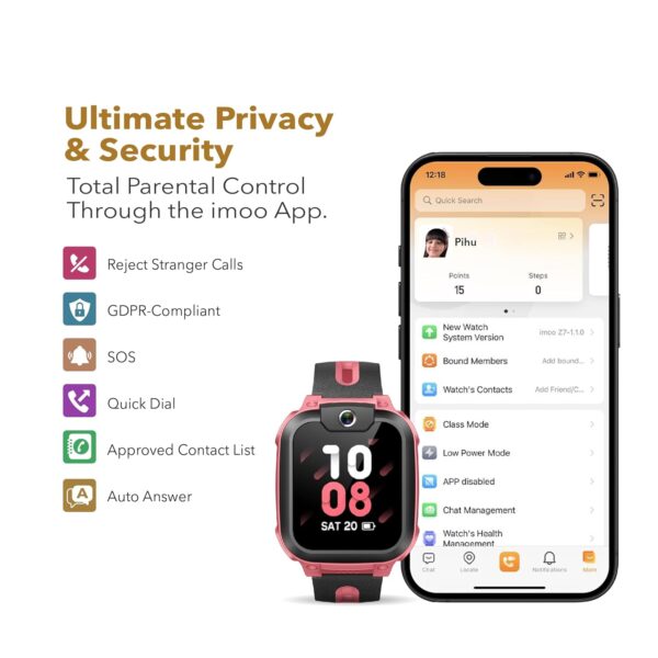 imoo Kids Phone Watch Z1 – Smart Watch with GPS Tracker, 4G Video & Voice Calls, Advanced Parental Controls, Durable Quality with IPX8 Water Resistance, SOS, for Kids (Grapefruit Red) - Image 5
