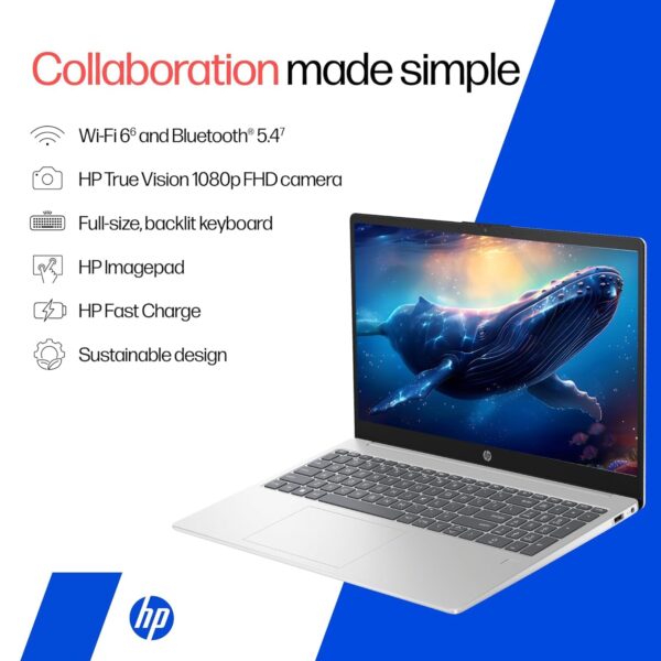 HP 15 (Fingerprint, Metal ID,Backlit KB Laptop) Intel 13th Gen Core i5-1334U (16GB DDR4 Ram,512GB SSD) 15.6''/39.6cm,FHD,Win11, M365 Basic(1yr),Office Home24,Silver,1.59kg,Iris Xe,FHD Camera hr0008TU - Image 6