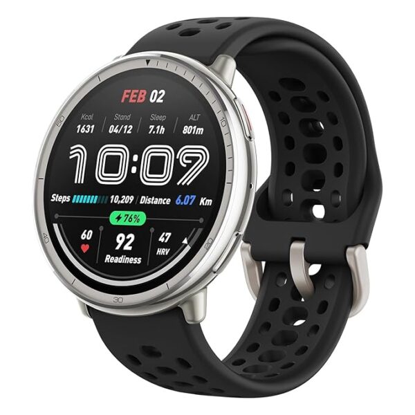 Amazfit Active 2 44mm AMOLED Smart Watch, Built in GPS, 10day Battery, 5ATM Water Resistant, for iOS & Android, Accurate Readings, 2000 Nits Bright, 160+ Sports Mode, Sleep Monitor, Black Silicone
