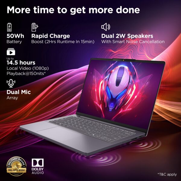Lenovo IdeaPad Slim 3 13th Gen Intel Core i5-13420H 14 inch (36.8cm) WUXGA IPS Laptop (16GB RAM/512GB SSD/Windows 11/Office Home 2024/Backlit Keyboard/1Yr ADP Free/Grey/1.4Kg), 83K00034IN - Image 4