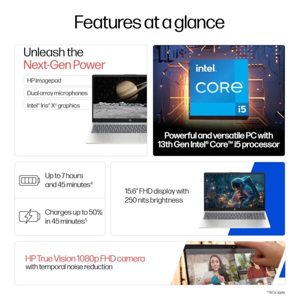 HP 15 (Fingerprint, Metal ID,Backlit KB Laptop) Intel 13th Gen Core i5-1334U (16GB DDR4 Ram,512GB SSD) 15.6''/39.6cm,FHD,Win11, M365 Basic(1yr),Office Home24,Silver,1.59kg,Iris Xe,FHD Camera hr0008TU - Image 2