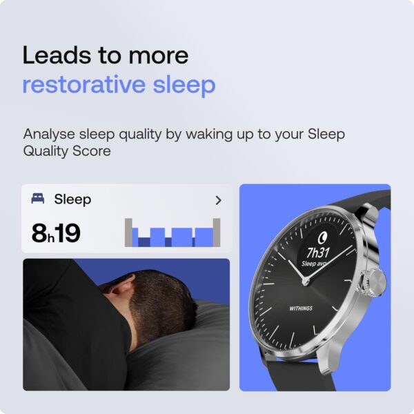 Withings ScanWatch Light - Hybrid Smartwatch, 24/7 Heart Monitoring, Activity Tracking, Cycle Tracking, Sleep Monitoring, Connected GPS, 30-Day Battery Life, Android & Apple Compatible (Black) - Image 5