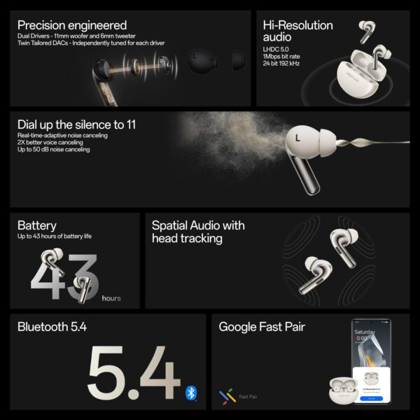 OnePlus Buds Pro 3 Bluetooth TWS in-Earbuds Dual Drivers, Dual Dacs, Dynaudio Eqs, AI-Powered Translator, Up to 50Db Adaptive Noise Cancellation, Up to 43Hrs Battery. - Image 3