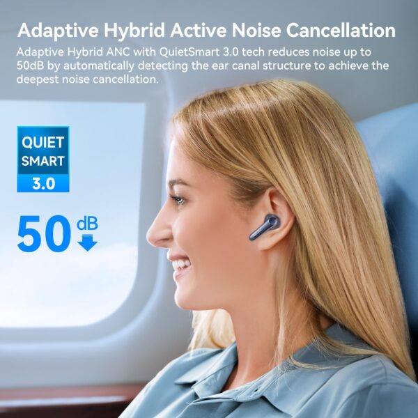 EarFun Air Pro 4 Hybrid Adaptive Noise Canceling Wireless Earbuds Bluetooth,2024 VGP Goal Award,Qualcomm Snapdragon Sound, aptX™ Lossless, 6 Mics AI CVC Call, LDAC Hi-Res Audio,52H Playtime,Deep Blue - Image 2