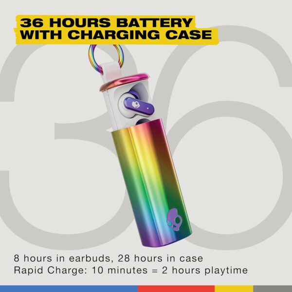 Skullcandy Dime Evo Wireless Earbuds, Bluetooth Headphones, Noise Isolating Fit, Up to 36 Hours Battery, Microphone for iPhone Android, Easy Carry with Clip-Anywhere Case - All Love - Image 2