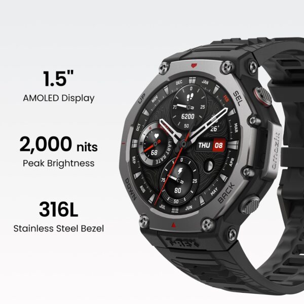 Amazfit T-Rex 3 Outdoor Rugged Military 48mm Smart Watch, Built in GPS, 27 Days Battery Life, Offline Maps, 2000 Nits Brightness, 10 ATM Water Resistance, AI Coach, for iOS & Android (Onyx) - Image 6