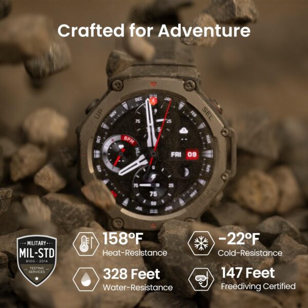 Amazfit T-Rex 3 Outdoor Rugged Military 48mm Smart Watch, Built in GPS, 27 Days Battery Life, Offline Maps, 2000 Nits Brightness, 10 ATM Water Resistance, AI Coach, for iOS & Android (Onyx) - Image 5