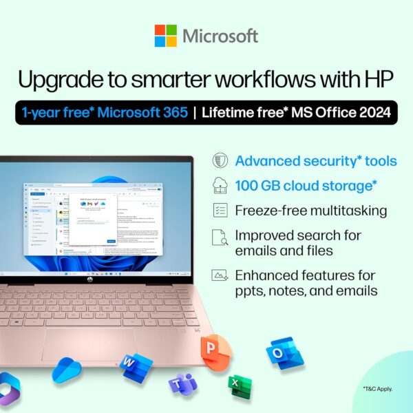 HP Pavilion x360, 13th Gen Intel Core i7-1355U (16GB DDR4, 512GB SSD) FHD, IPS, 14''/35.6cm, Touchscreen 2-in-1, Win 11, M365 Basic(1yr)* Office 24, Rose Gold, 1.5kg, ek1152TU, Backlit Laptop - Image 5