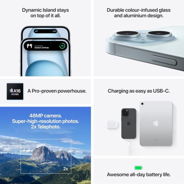 Apple iPhone 15 (128GB, Blue) | A16 Bionic Chip | 6.1″ Super Retina XDR | Dynamic Island | 48MP Camera | All-Day Battery - Image 5