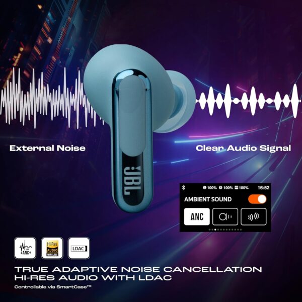 JBL Live Beam 3 TWS Earbuds | True ANC, 48H Playtime, Smart Case with Touch Display, Wireless Charging – Blue - Image 3