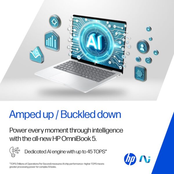 HP OmniBook 5 OLED (Previously Pavilion), Snapdragon X Processor (16GB LPDDR5x, 1TB SSD) 2K, 14''/35.6cm, Win11, M365 Basic(1yr)* Office24, Silver, 1.35kg, he0015QU, Light-Weight, Next-Gen AI Laptop - Image 5