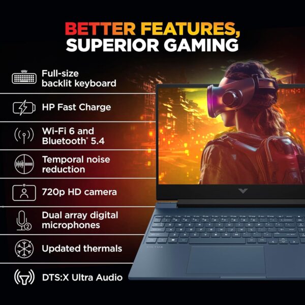 HP Victus, AMD Ryzen 9-8945HS, 8GB RTX 4060, Upgrade (Upto 32GB) 16GB RAM, 1TB SSD, 144Hz, 300nits, IPS, 15.6 - Image 6
