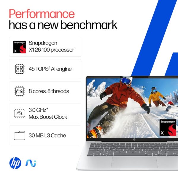 HP OmniBook 5 OLED (Previously Pavilion), Snapdragon X Processor (16GB LPDDR5x, 512GB SSD) 2K, 14''/35.6cm, Win11, M365 Basic(1yr)* Office24, Silver, 1.35kg, he0014QU, Light-Weight, Next-Gen AI Laptop - Image 5
