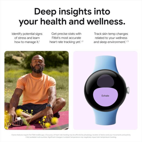 Google Pixel Watch 2 with the best of Fitbit Heart rate tracking, stress management, safety features – Android smartwatch – Polished Silver Aluminium Case – Porcelain Active Band – Wi-Fi - Image 6