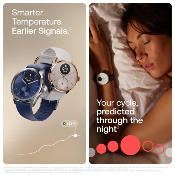 Withings ScanWatch 2, Heart Health Hybrid Smartwatch for Men & Women - ECG, with SPO2, Temperature Monitoring, Sleep, Respiratory Health, Cycle Monitoring, 30-Day Battery Life, iOS & Android - 38mm - Image 6