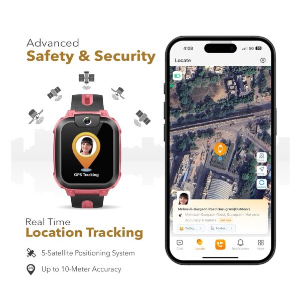 imoo Kids Phone Watch Z1 – Smart Watch with GPS Tracker, 4G Video & Voice Calls, Advanced Parental Controls, Durable Quality with IPX8 Water Resistance, SOS, for Kids (Grapefruit Red) - Image 4
