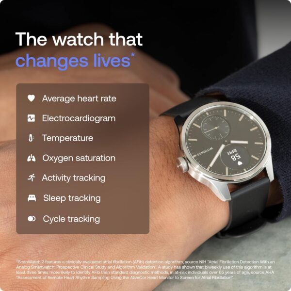 Withings ScanWatch 2, Heart Health Hybrid Smartwatch for Men & Women - ECG, with SPO2, Temperature Monitoring, Sleep, Respiratory Health, Cycle Monitoring, 30-Day Battery Life, iOS & Android - 38mm - Image 2
